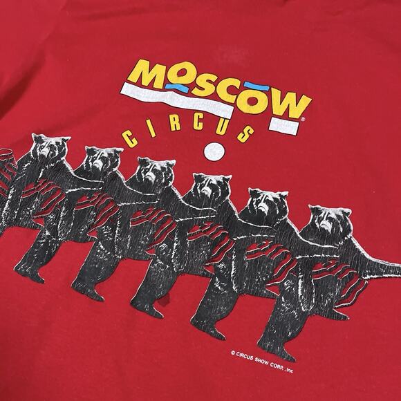 Moscow Circus Vintage 80s Red Single Stitch T-Shirt Size Large USA Made Hanes - Picture 2 of 10